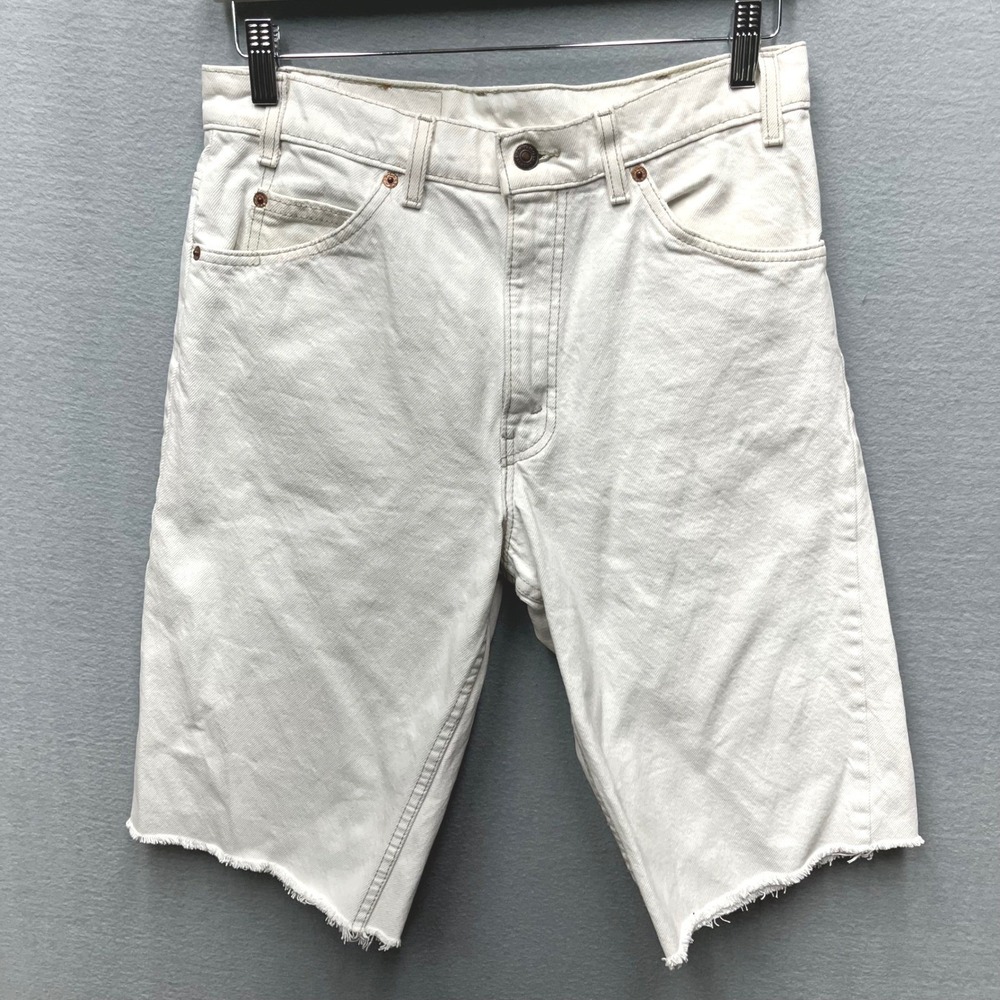 VTG Levi's 550 Orange Tab Shorts 32 (30x12) USA White Denim Cutoff 90s Jorts MC